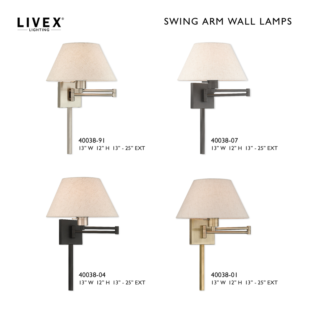 1 Lt Brushed Nickel Swing Arm Wall Lamp