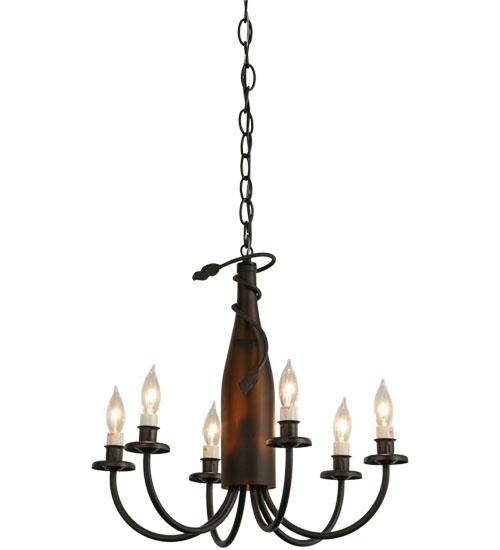 18"W Tuscan Vineyard Frosted Amber 6 LT Wine Bottle Chandelier