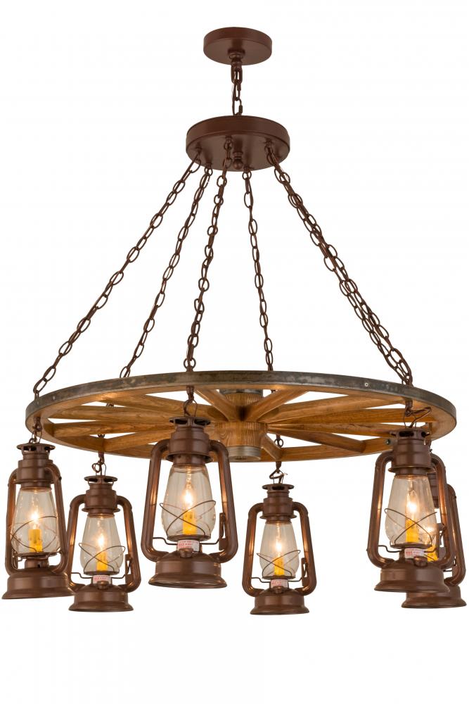 40"W Miners Lantern 6 LT Wagon Wheel Chandelier