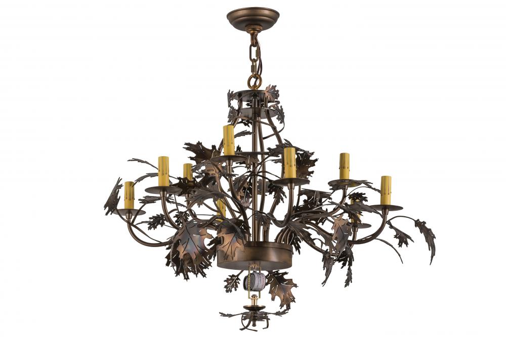 34"W Greenbriar Oak Antique Copper 9 Arm Chandelier Hardware