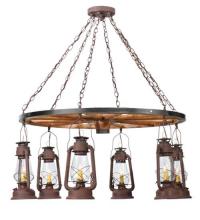 Meyda Green 117204 - 40"W Miners Lantern 6 LT Wagon Wheel Chandelier