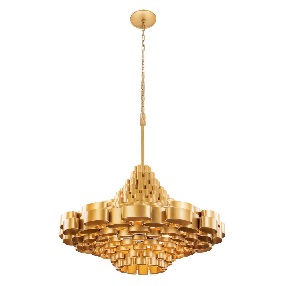 Totally Tubular 10-Lt Pendant - Antique Gold/Carbon Black