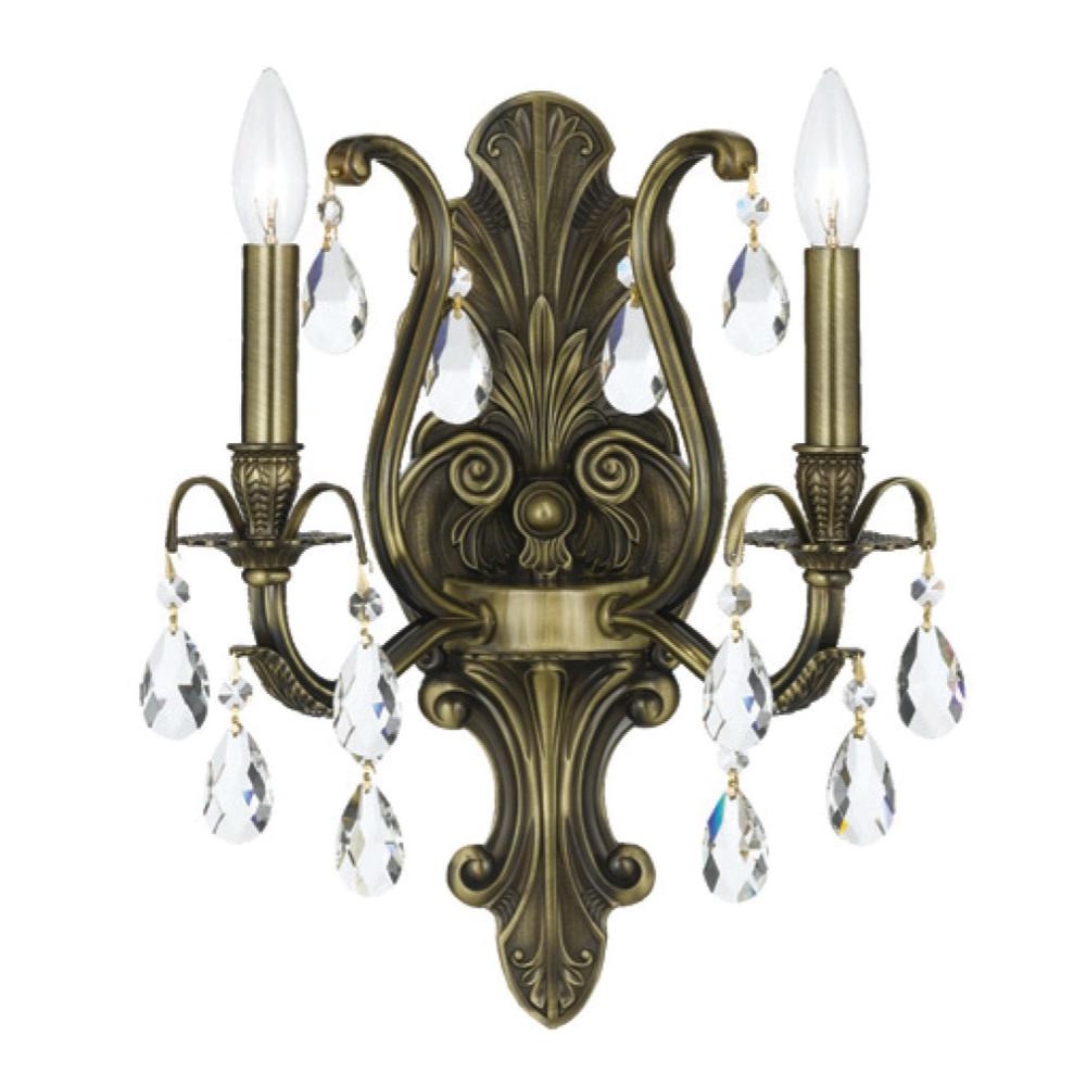 Dawson 2 Light Swarovski Strass Crystal Antique Brass Sconce