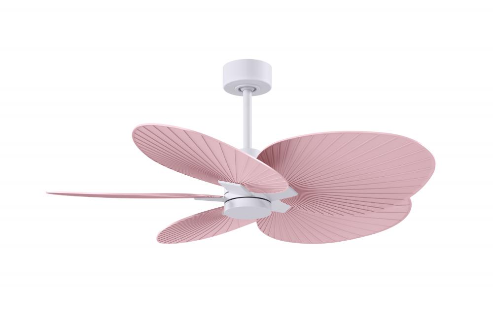 Alessandra Tropical 5-blade ceiling fan in Matte White and Light Pink blades.