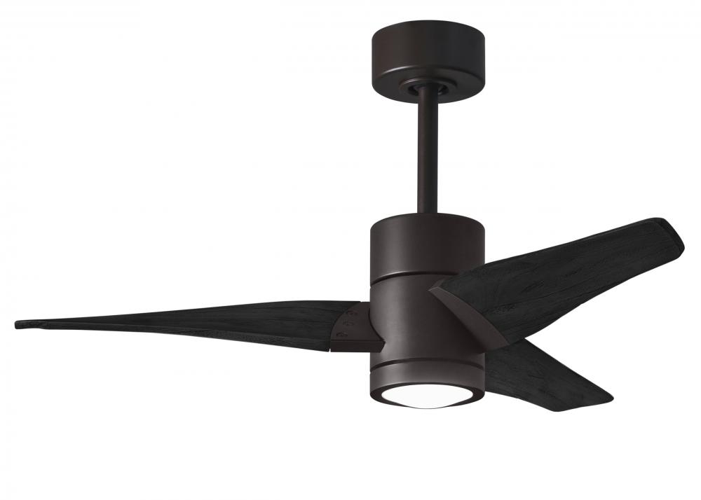 Super Janet three-blade ceiling fan in Textured Bronze finish with 42” solid walnut tone blades