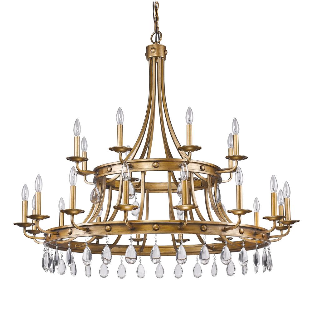 Krista Indoor 24-Light Chandelier W/Crystal Pendants In Antique Gold