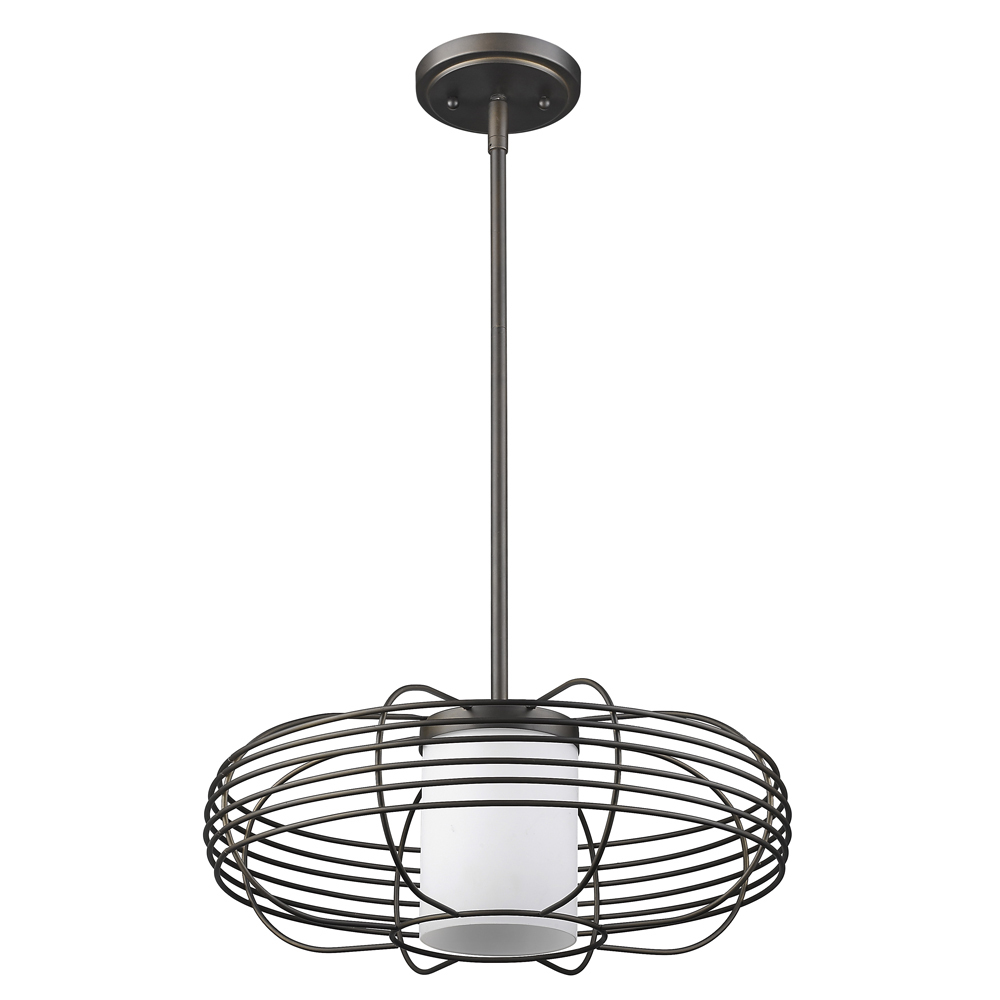 Loft 1-Light Oil-Rubbed Bronze Wire Globe Pendant With Etched Glass Interior Shade