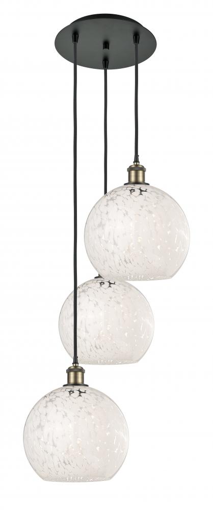 White Mouchette - 3 Light - 17 inch - Black Antique Brass - Cord Hung - Multi Pendant