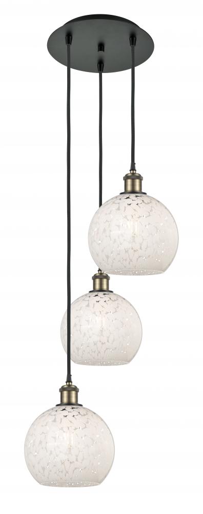 White Mouchette - 3 Light - 15 inch - Black Antique Brass - Cord Hung - Multi Pendant