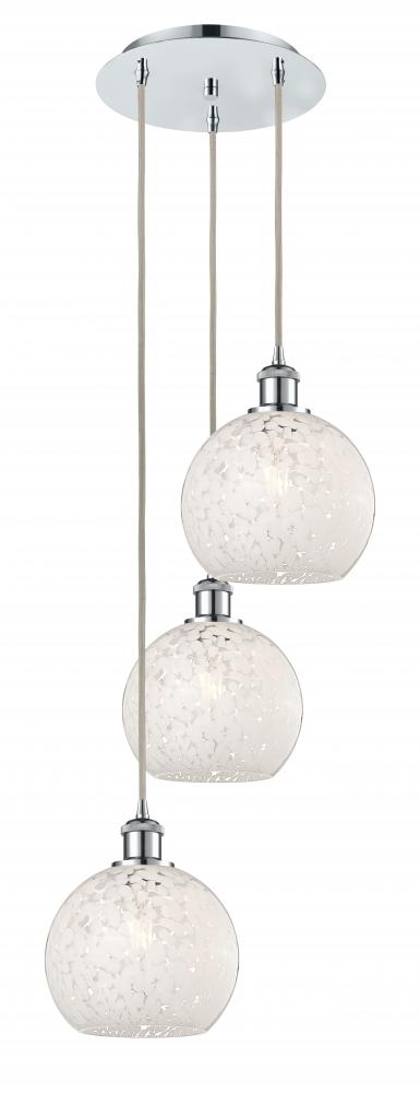 White Mouchette - 3 Light - 15 inch - Polished Chrome - Cord Hung - Multi Pendant