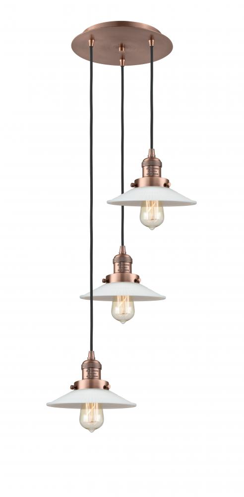 Halophane - 3 Light - 16 inch - Antique Copper - Cord hung - Multi Pendant