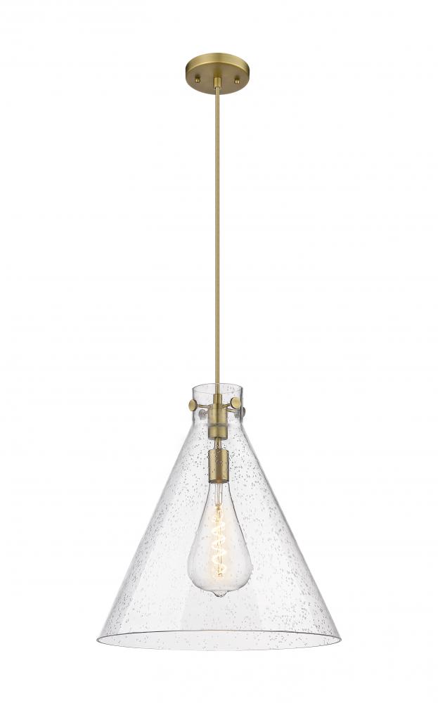 Newton Cone - 1 Light - 18 inch - Brushed Brass - Cord hung - Pendant