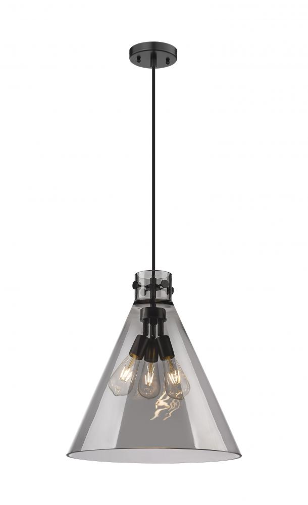 Newton Cone - 3 Light - 18 inch - Matte Black - Cord hung - Pendant