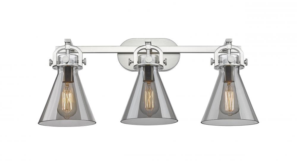 Newton Cone - 3 Light - 27 inch - Satin Nickel - Bath Vanity Light