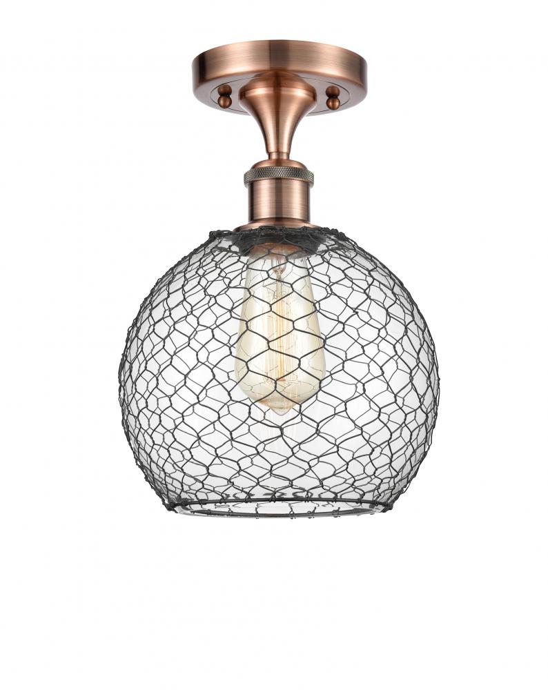 Farmhouse Chicken Wire - 1 Light - 8 inch - Antique Copper - Semi-Flush Mount