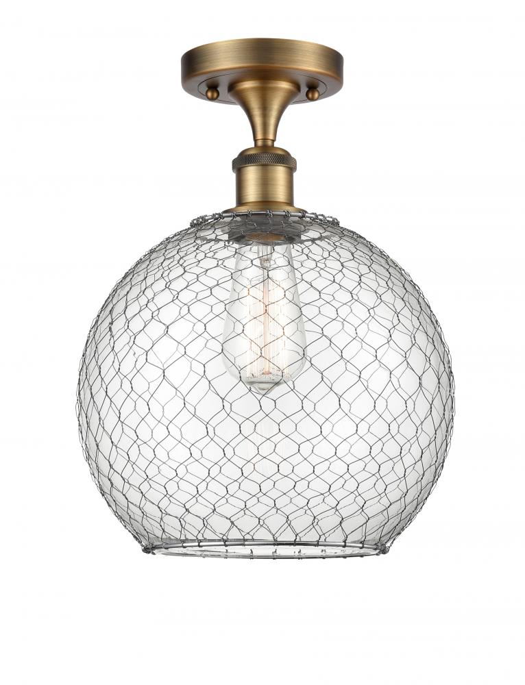 Farmhouse Chicken Wire - 1 Light - 10 inch - Brushed Brass - Semi-Flush Mount