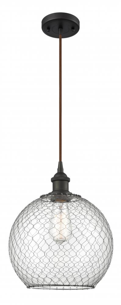 Farmhouse Chicken Wire - 1 Light - 10 inch - Oil Rubbed Bronze - Cord hung - Mini Pendant