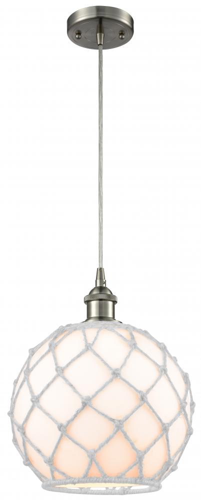 Farmhouse Rope - 1 Light - 10 inch - Brushed Satin Nickel - Cord hung - Mini Pendant