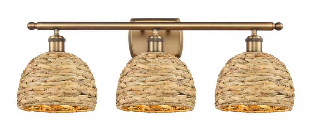 Woven Rattan - 3 Light - 28 inch - Brushed Brass - Bath Vanity Light