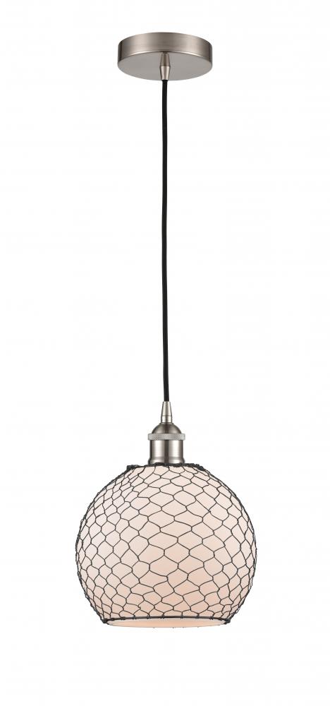 Farmhouse Chicken Wire - 1 Light - 8 inch - Brushed Satin Nickel - Cord hung - Mini Pendant