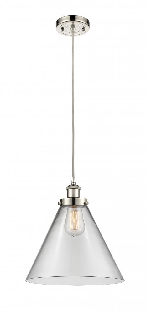 Cone - 1 Light - 12 inch - Polished Nickel - Cord hung - Mini Pendant