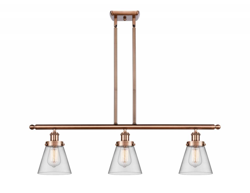 Cone - 3 Light - 36 inch - Antique Copper - Stem Hung - Island Light