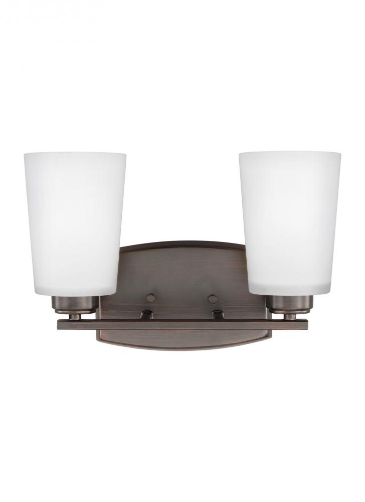 Franport transitional 2-light LED indoor dimmable bath vanity wall sconce in bronze finish with etch