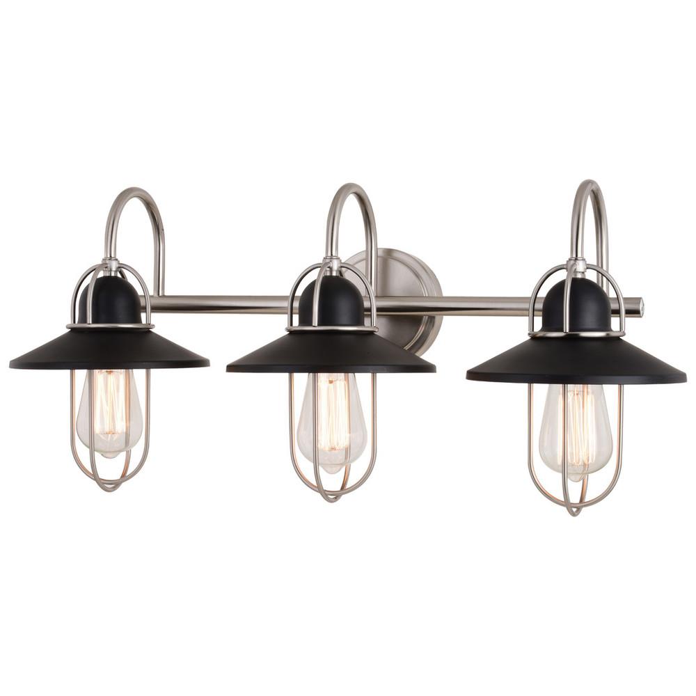 Galena 3 Light Vanity Matte Black and Satin Nickel