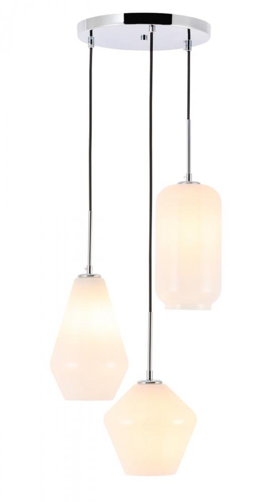 Gene 3 Light Chrome and Frosted White Glass Pendant