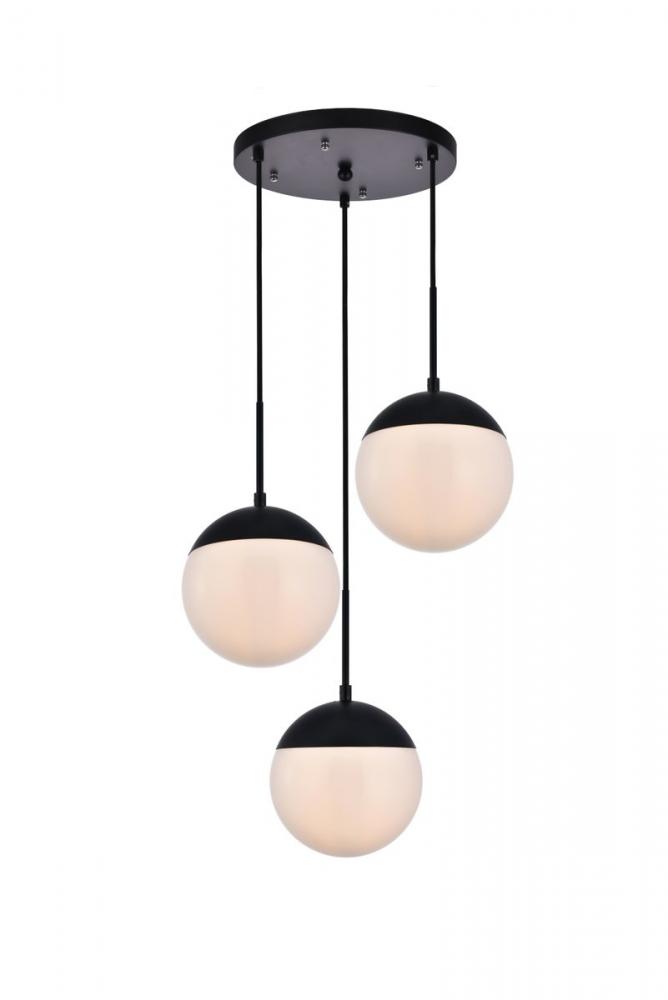 Eclipse 3 Lights Black Pendant With Frosted White Glass