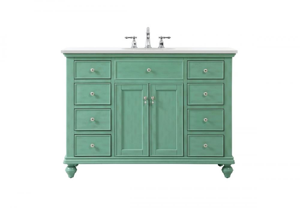 48 Inch Single Bathroom Vanity in Vintage Mint with Ivory White Engineered Marble