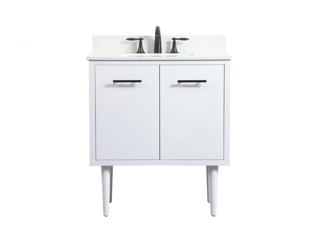 30 Inch Single Bathroom Vanity in White with Backsplash