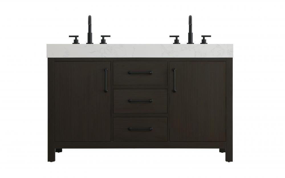 54 inch Double Bathroom Vanity In Mocha Brown