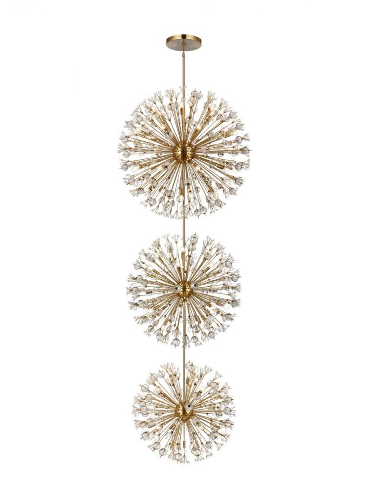 Vera 44 Inch Three Tiers Crystal Starburst Chandelier in Satin Gold