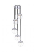 Elegant LD6077C - Eclipse 5 Lights Chrome Pendant With Clear Glass