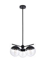 Elegant LD6129BK - Eclipse 3 Lights Black Pendant with Clear Glass