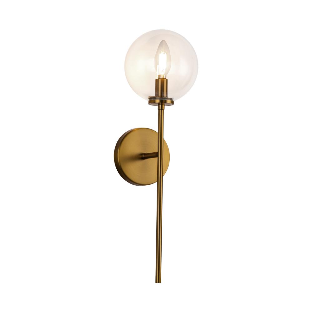 Cassia 1 Head Aged Brass/Clear Glass 1 Light Wall Vanity