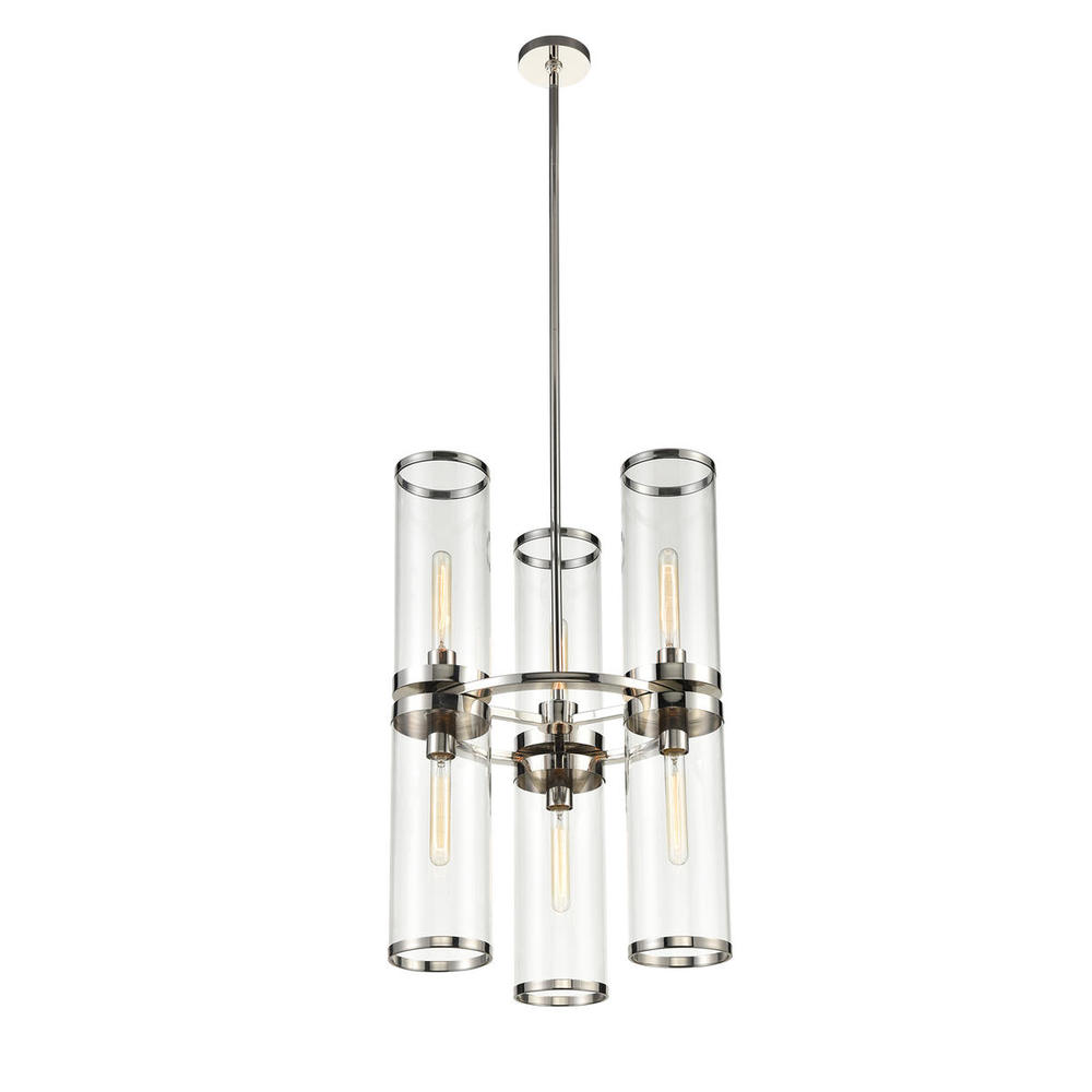 REVOLVE II CHANDELIER 6 LIGHT POLISHED NICKEL CLEAR GLASS