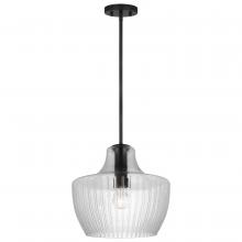 Nuvo 60/7705 - Destin; 1 Light Medium Pendant; Medium Base; Black And Silver Accent Finish; Clear Ribbed Glass