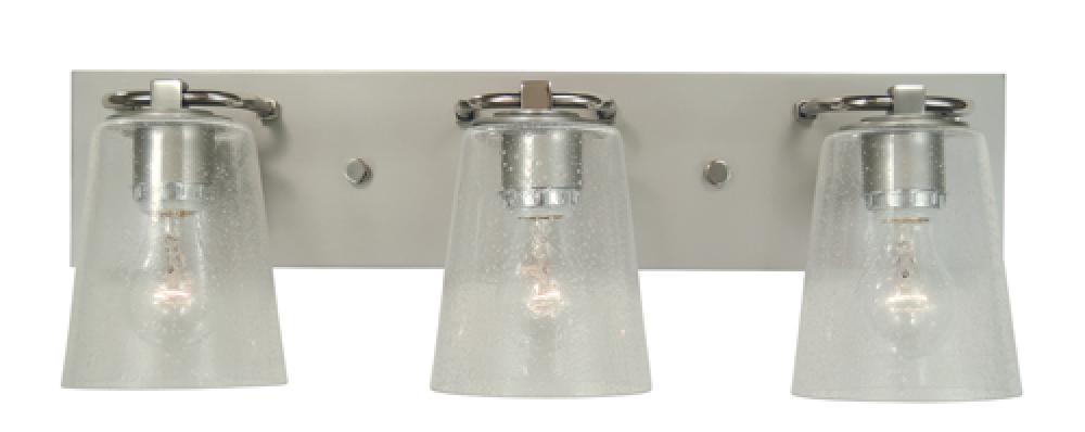 3-Light Satin Pewter/Polished Nickel/Clear Seedy Glass Mercer Bath Sconce